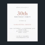 Budget Simple Text Blush 30th Birthday Invitation<br><div class="desc">Budget Simple Text Blush 30th Birthday Invitation. A value for money smaller 4.5 x 5.6 inch alternative defaulted to the semi gloss option which is recommended for invitations and is a similar thickness to a postcard. The satin option is much thinner paper better for enclosures.</div>