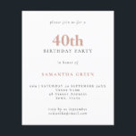 Budget Simple Text Blush 40th Birthday Invitation<br><div class="desc">Budget Simple Text Blush 40th Birthday Invitation. A value for money smaller 4.5 x 5.6 inch alternative defaulted to the semi gloss option which is recommended for invitations and is a similar thickness to a postcard. The satin option is much thinner paper better for enclosures.</div>