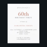 Budget Simple Text Blush 60th Birthday Invitation<br><div class="desc">Budget Simple Text Blush 60th Birthday Invitation. A value for money smaller 4.5 x 5.6 inch alternative defaulted to the semi gloss option which is recommended for invitations and is a similar thickness to a postcard. The satin option is much thinner paper better for enclosures.</div>