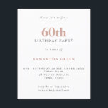 Budget Simple Text Blush 60th Birthday Invitation<br><div class="desc">Budget Simple Text Blush 60th Birthday Invitation. A value for money smaller 4.5 x 5.6 inch alternative defaulted to the semi gloss option which is recommended for invitations and is a similar thickness to a postcard. The satin option is much thinner paper better for enclosures.</div>