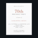 Budget Simple Text Blush 70th Birthday Invitation<br><div class="desc">Budget Simple Text Blush 70th Birthday Invitation. A value for money smaller 4.5 x 5.6 inch alternative defaulted to the semi gloss option which is recommended for invitations and is a similar thickness to a postcard. The satin option is much thinner paper better for enclosures.</div>