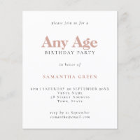 Budget Simple Text Blush Age Birthday Invitation