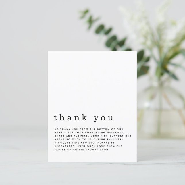 Budget Simple Text Funeral Sympathy Thank You (Standing Front)