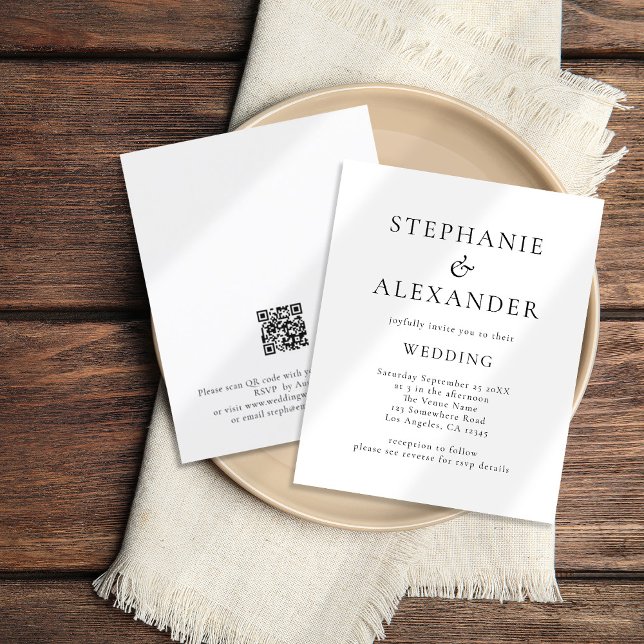 Budget Simple Text Wedding Black White Invite (Creator Uploaded)