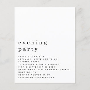 BUDGET Simple Text Wedding Evening Party Invite