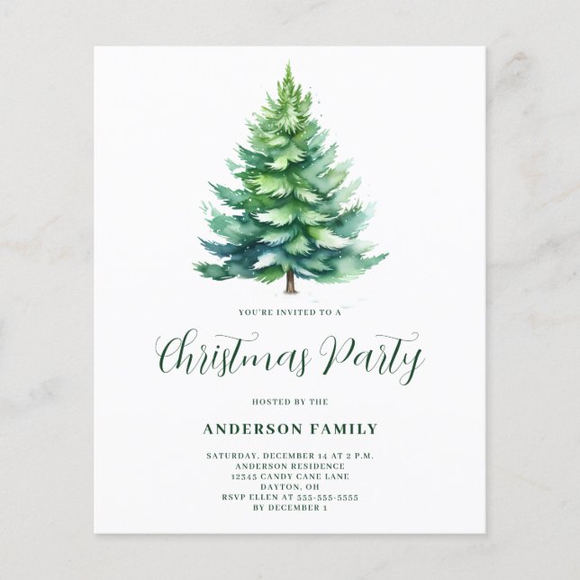 Budget Simple Tree Christmas Party Invitation Flyer (Front)