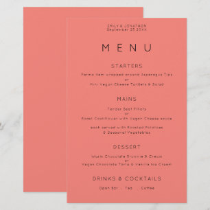 Budget Simple Typography Coral Rose Wedding Menu