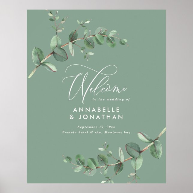 Budget simple wedding elegant green eucalyptus poster (Front)