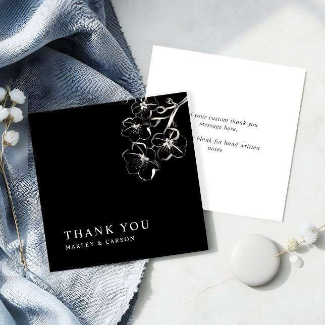 Budget Sketched Floral Wedding Black Thank You  Card (Creator Uploaded)