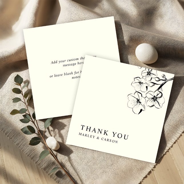 Budget Sketched Floral Wedding Ivory Thank You  Card (Creator Uploaded)