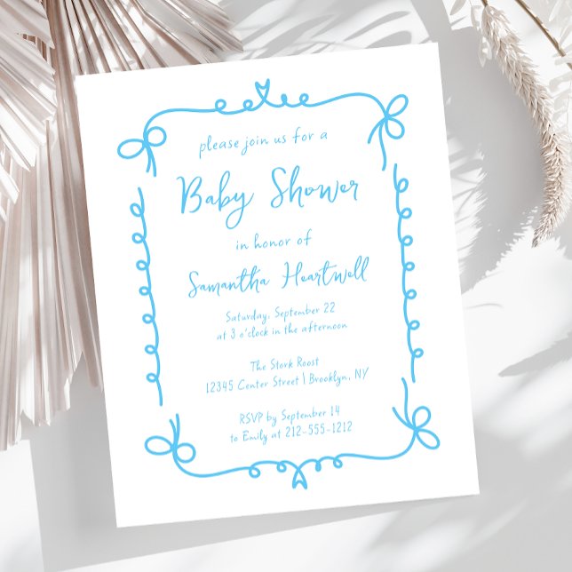 Budget Sky Blue Handwritten Boy Baby Shower Invite (Creator Uploaded)