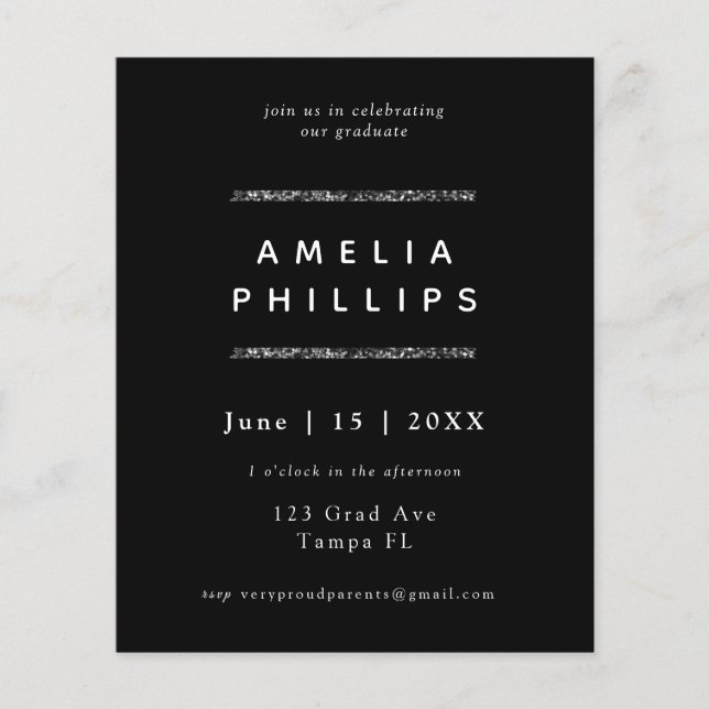 Budget Sliver Glitter Trendy Graduation Invite (Front)