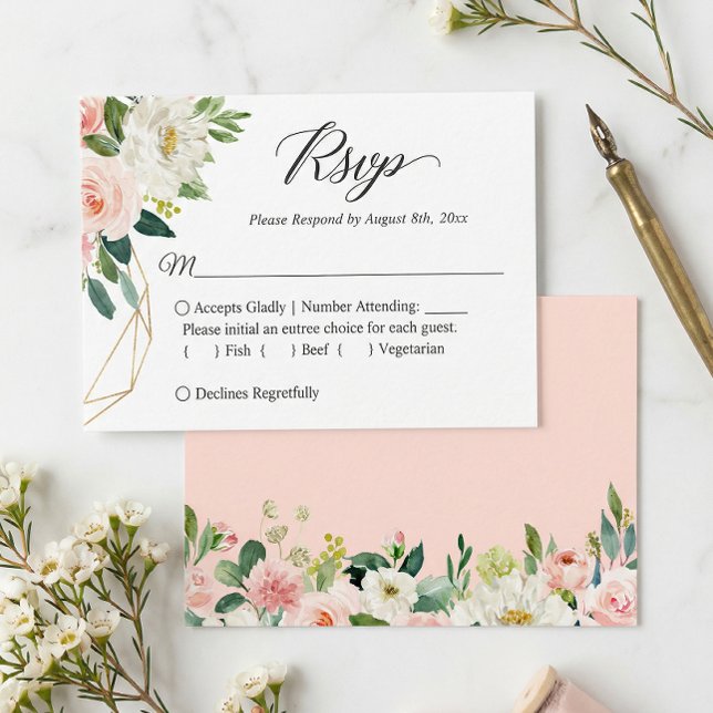 Budget Small Wedding RSVP | Blush Pink Flowers Card (Creator Uploaded)
