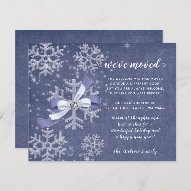 Budget Snowflake Flurries We've Moved Holiday Card (Front/Back)