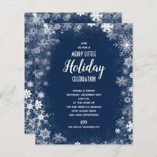 Budget Snowflakes on Navy Holiday Invitations