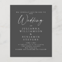 Budget Soft Black Minimalist Script Wedding Invite