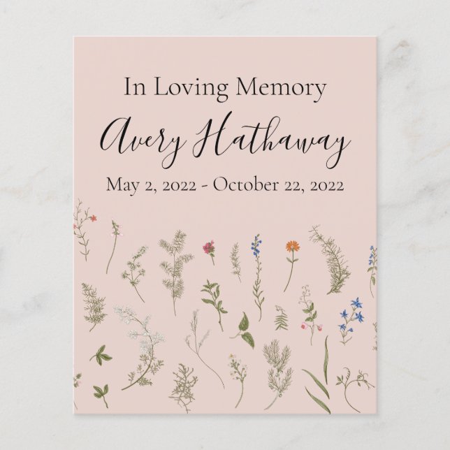 BUDGET Soft Florals Funeral Memorial Program (Front)