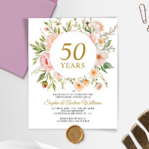 Budget Soft Flowers 50th Anniversary Invitation