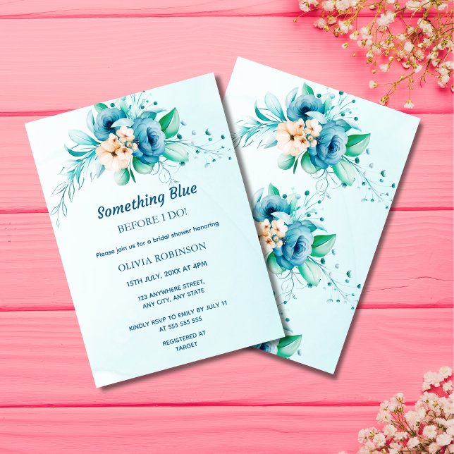 Budget Something Blue Bridal Shower Invitation (Budget Something Blue Before I Do Bridal Shower Invitation )