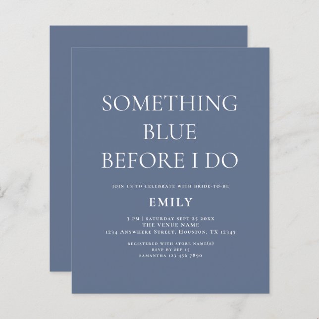 Budget Something Blue Bridal Shower Invitation (Front/Back)