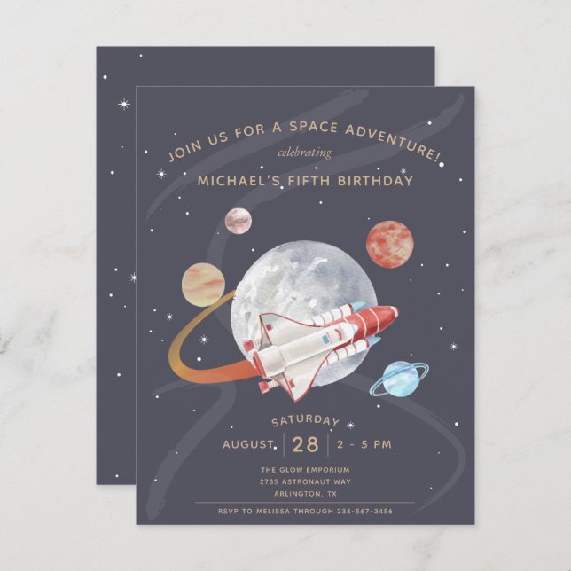 Budget Space Adventure Boy's Birthday Invitation (Front/Back)