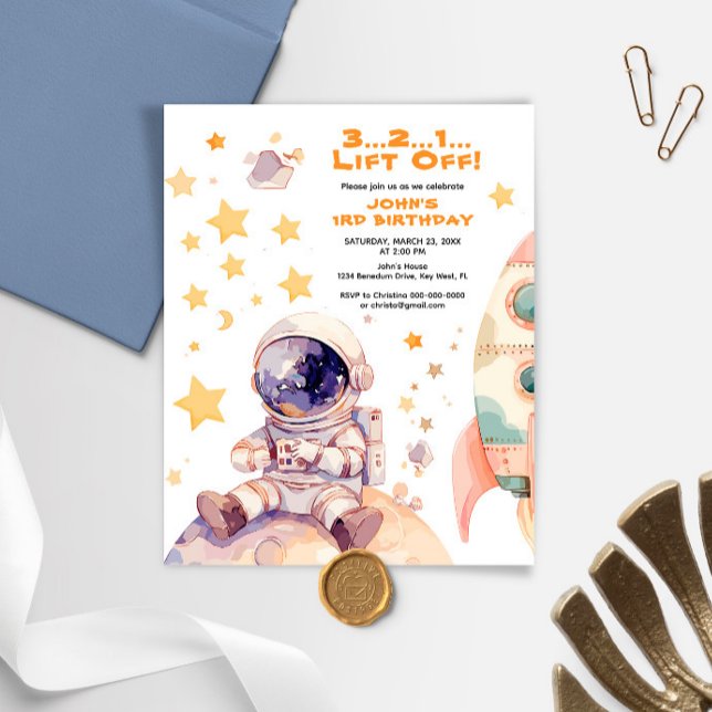 Budget Space & Astronaut Kids Birthday Invitation (Creator Uploaded)