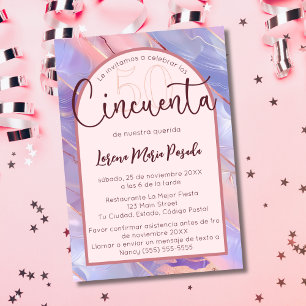 Budget Spanish Purple Pink Agate 50th Birthday Invitation