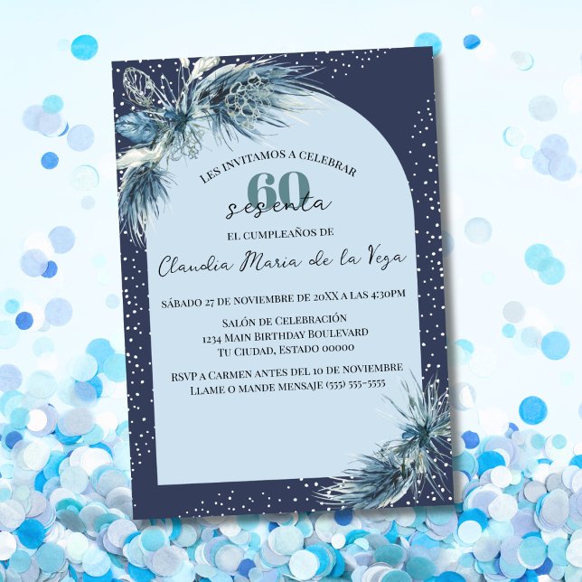 Budget Spanish Winter Florals 60th Birthday Party  Invitation (Creator Uploaded)