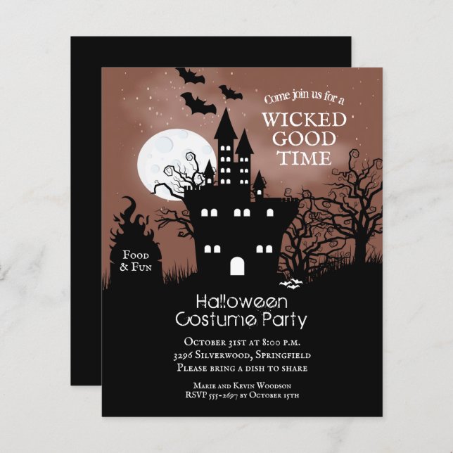 Budget Spooky Halloween Invitations (Front/Back)