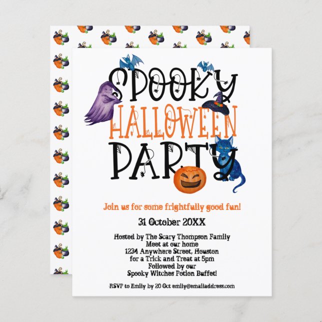 Budget Spooky Halloween Party White Invitation (Front/Back)