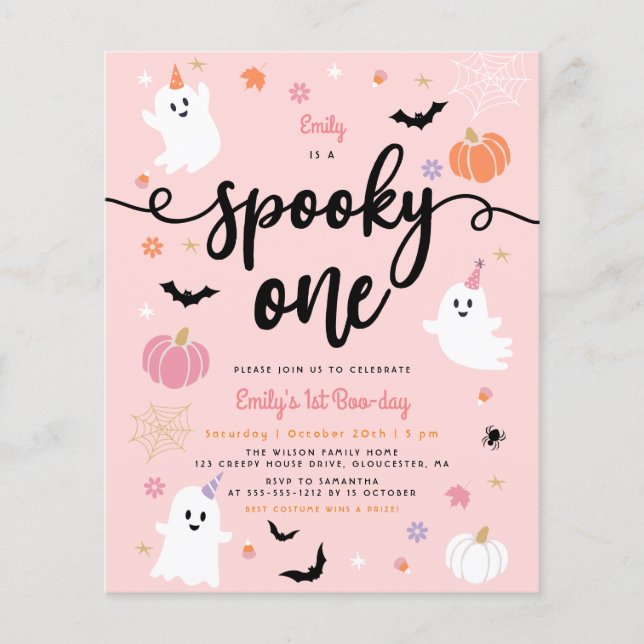 Budget Spooky One Halloween Pink Ghost 1 Birthday (Front)