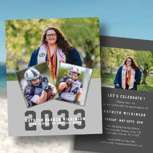 Budget Sporty Girl Modern 4 photo Grad Invitation