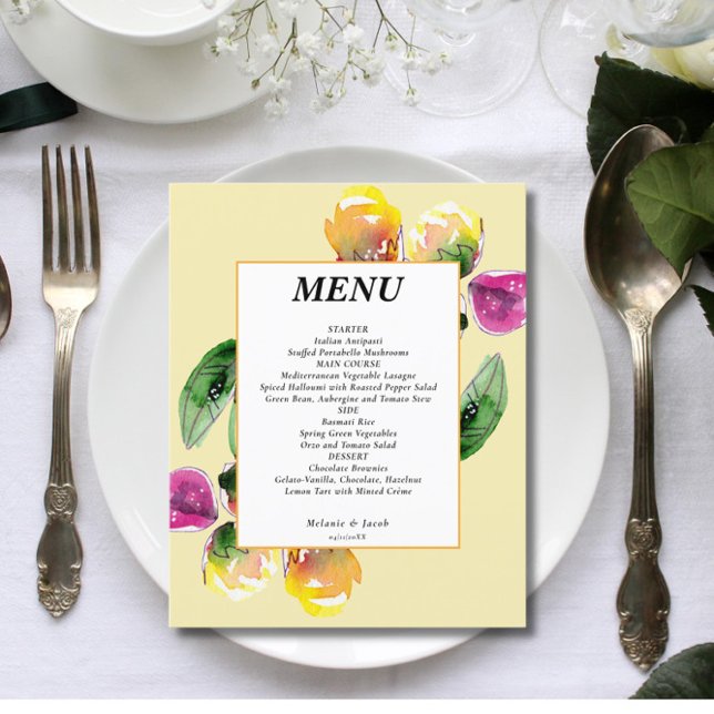 Budget Spring Floral Yellow Wedding Menu  (Creator Uploaded)