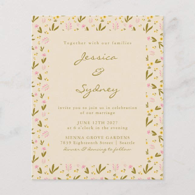 Budget Spring Flowers Botanical Wedding Invitation (Front)