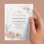 Budget Spring Peach Floral Wedding<br><div class="desc">Invite your guests to celebrate your wedding day, with these elegant spring wedding invitations. Featuring a classic white background, a modern arch, with watercolor peach flowers and a stylish wedding template which is easy to customise. * Please note this design is printed on thin paper which is reflected in the...</div>