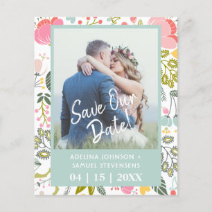Budget spring wedding floral green photo save date flyer