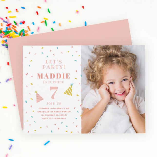 Budget Sprinkles Kids Photo Birthday Party Invitation (Creator Uploaded)