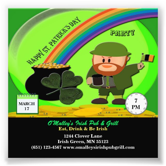 Budget St Patrick's Day Leprechaun, Pot of Gold Photo Print (Front)