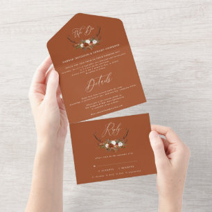 Budget stag terracotta botanical rustic elegant all in one invitation