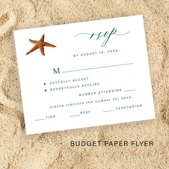 Budget starfish aqua teal menu choice wedding rsvp (Creator Uploaded)