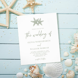 Budget Starfish Sage Green Script Wedding Invite Flyer