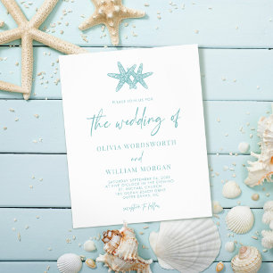 Budget Starfish Sea Glass Blue Wedding Invitation Flyer