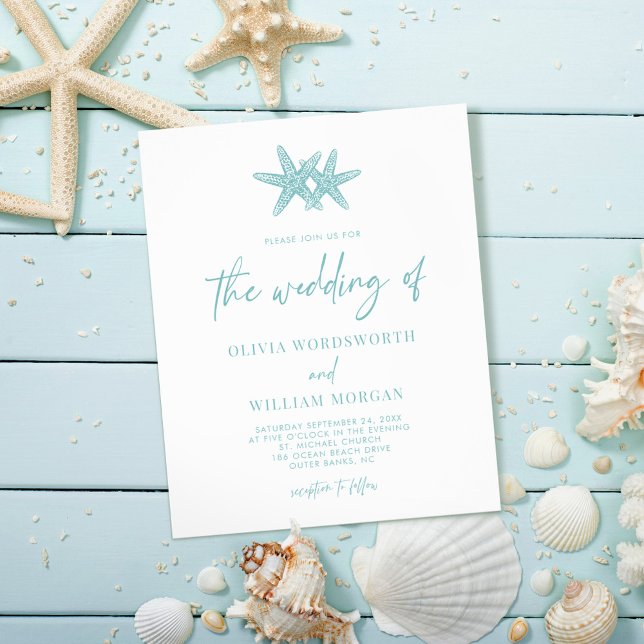 Budget Starfish Sea Glass Blue Wedding Invitation Flyer (Creator Uploaded)
