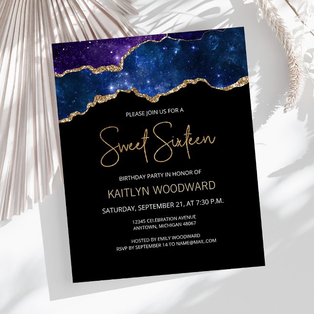 Budget Starry Agate Gold Dark Sweet 16 Invitation (Creator Uploaded)