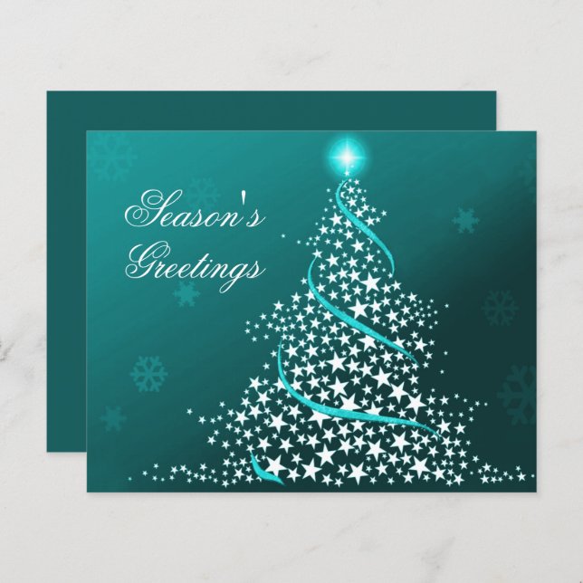 Budget Starry Christmas Tree Aqua Holiday Card (Front/Back)