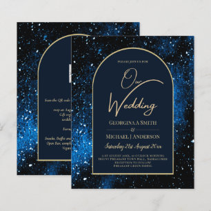 BUDGET Starry Night Navy Blue Gold Wedding INVITE