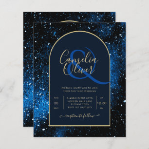 BUDGET Starry Night Navy Blue Gold Wedding INVITE