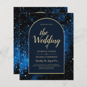 BUDGET Starry Night Navy Blue Gold Wedding INVITE