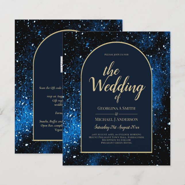BUDGET Starry Night Navy Blue Gold Wedding INVITE (Front/Back)