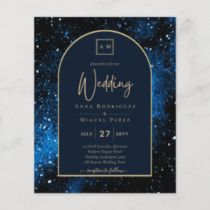 BUDGET Starry Night Navy Blue Gold Wedding INVITE Flyer